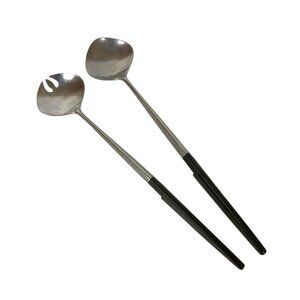 Epic Japan Forged Stainless Steel Salad Serving Set Black Handles Mid Century
